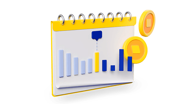 Cartoonillustratie van een kalender met een staafdiagram dat de stroomprijs op verschillende momenten laat zien